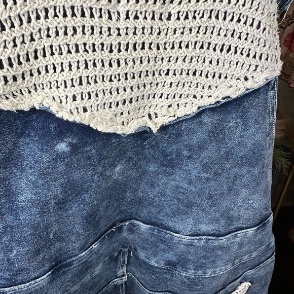 🆕 POL crochet patchwork wide-leg denim overalls. NWOT - Picture 12 of 13